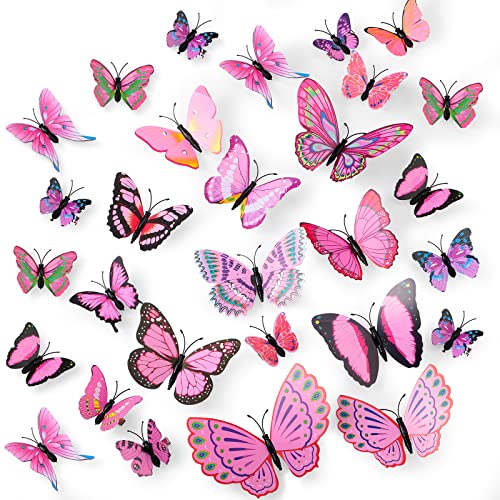 WILLBOND 24 Бр. Фиби за коса с пеперуди, Малки Реалистични Цветни Фиби за Коса Ръчна изработка на 90-те години, Шнола, Аксесоари за Коса, за жени или Момичета (Розов)