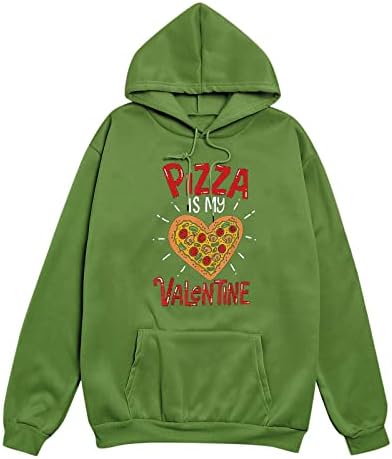 Ризи Pizza Is My Valentine за Жени, Забавни Качулки на Свети Валентин, Свитшоты, Пуловер с дълги ръкави на съвсем малък, Блузи С Качулка