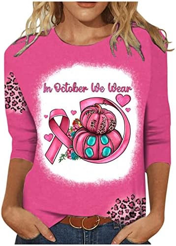 Информираността За Рака на гърдата Женска Риза С 3/4 Ръкав Розова Октомврийската Празнична Облекло 2022 Есен Леопардовая Лента Тиква Туника Топ