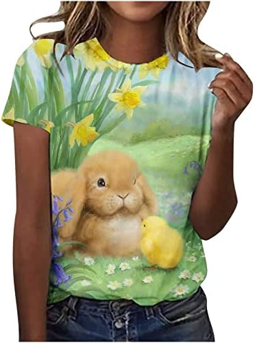 Дамски Великденски Върховете 2023, Празнична и Лятна Блуза с Къс ръкав и кръгло деколте, 3D Великденски Ризи