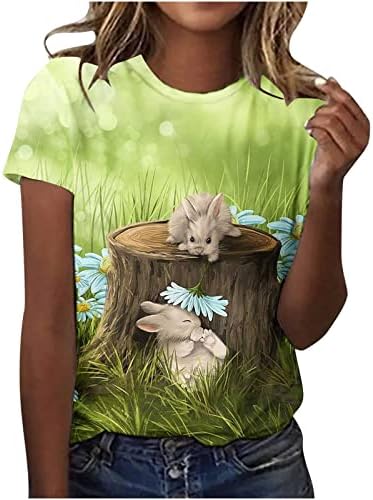 Дамски Великденски Върховете 2023, Празнична и Лятна Блуза с Къс ръкав и кръгло деколте, 3D Великденски Ризи