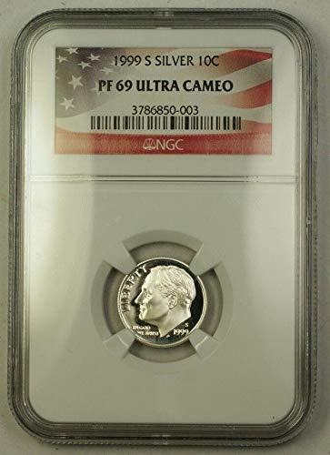 Сребро 1999 г., със защита от десет цента от Рузвелт - Ултра-Cameo - Професионално обработен - Почти идеална - PF69 UCAM - NGC