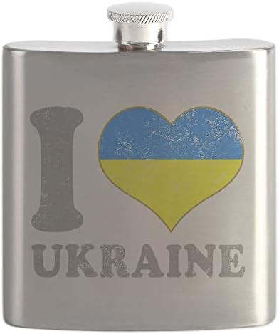 CafePress обичам Украйна, родно Украйна, фляжка от неръждаема стомана, 6 унции за пиене