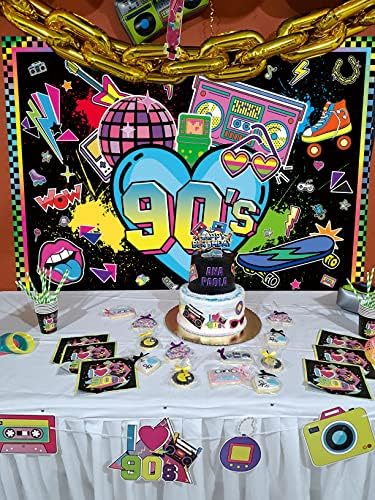 Неоново сияние BINQOO на 90-те години на Тъмен фон Графити Ретро Радио Музика Дискотека Парти Обратно в 90-те, Обичам Модерен Фон на 90-те години на рожден Ден на 90-те Неон ?