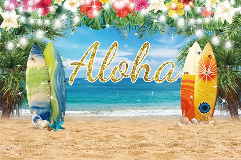 Алоха Фон 10x8 метра Плат Годишно Хавайски Плаж Тропически Фон за парти по случай рождения Ден на Luau Фон за Снимки Тики Тематични Събития на Фона на Летните Цветя на М