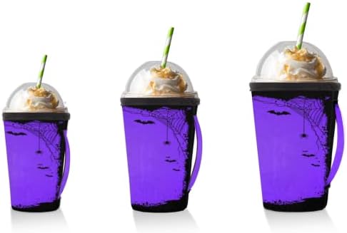Хелоуин Прилеп Лилаво за многократна употреба Кафе ръкав с Лед с дръжка От Неопрен за Напитки, кафе лате, Чай,