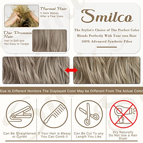 Перуки Smilco за жени Balayage Златисто, сребристо-сив Синтетични перука от дълга Къдрава коса с бретон - подходящи за ежедневието.