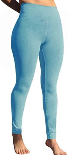 Jacarandá Супер Меки Дамски Панталони За Йога От Органичен памук Pima с Висока Талия, Гамаши изработени от Деним Пълна дължина Син Цвят