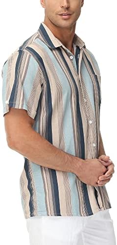 Мъжки Ленени ризи MCEDAR с къси ръкави, Лятна Ежедневни Плажна Риза с Отложным яка, Копчета Голям размер