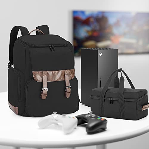 Геймърска раница LoDrid, съвместим с Xbox Series X, с допълнителна чанта за конзоли, игри пътна чанта с отделен слой за лаптоп 15,6 и много джобове за геймърски аксесоари, само