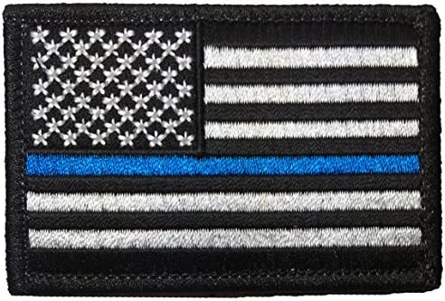 Нашивка с тактически флага на полицията на САЩ за прилагане на закона Тънка Синя линия - Черно-бял 2 x3 - от Ranger Return (военновъздушните сили на САЩ-Синята ЛИНИЯ)