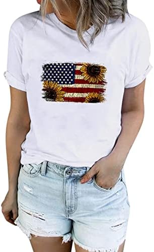 Обикновена Тениска за жени с Флага на Независимостта, Ежедневни Тениска, Американски Ден, Модни Дамски тениски с Къс Ръкав и V-Образно Деколте