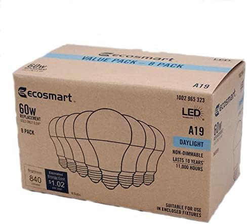 Led лампа дневна светлина EcoSmart капацитет от 60 Вата, което се равнява на 8,5 Вата, в опаковка от 8 броя, енергийно ефективни, без регулиране на яркост, цветова температур?