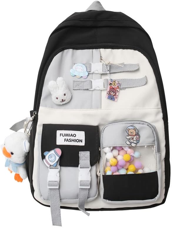 HOKMAH Сладък Кавайный Раница за момичета и момчета, Подарък чанта на рамото за Връщане В училище, Раница, Естетичен Училище раница за лаптоп за тийнейджъри (черен)