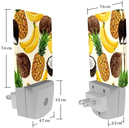 2 Опаковки с модел от банани, кокосови орехи, Ананаси Ночники, Издълбана в стената с Фотоэлементным сензор от здрач до зори