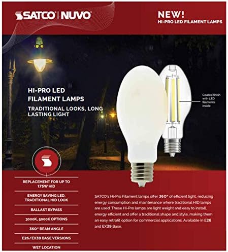 Satco Нов! Усъвършенствана led лампа с нажежаема жичка Hi-Pro, S13133, подмяна на светодиода HID с мощност 30 W; ED23; 5000K; Средна база; 120-277 Волта; Байпасный баласт тип B - 12 бр. В опако?