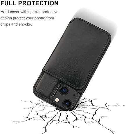 KIHUWEY е Съвместим с калъф-чанта iPhone 13 Mini, Собственик на кредитната карта, кожена поставка Премиум-клас, Траен Противоударным Защитен калъф за iPhone 13 Mini 5.4 инча (черен)