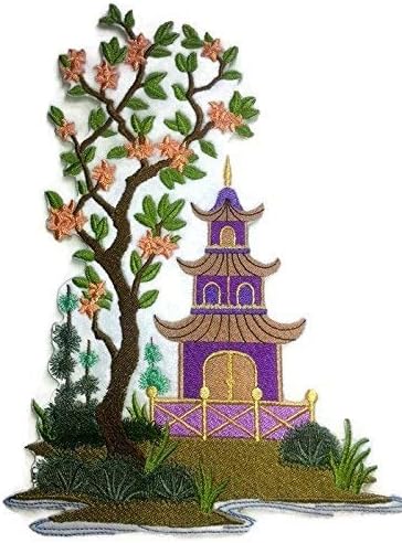 Невероятно поръчка [Панел пагода, в стил Шинуазри] [Богата на японската култура и традиции], Бродирани желязо нашивке [9,79 x 7] [Произведено в САЩ]
