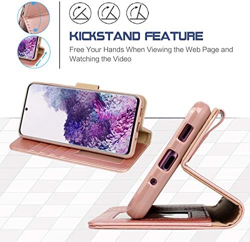 Калъф Arae за Samsung Galaxy S20 от изкуствена кожа с размер 6,2 инча, калъф-портфейл [функция на каботажните], каишка за китката и [4 слота], джоб за лична карта и кредитна карта (?