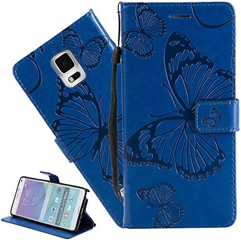 ISADENSER е Съвместим с Samsung S5 Case Galaxy S5 Case с отпечатан във формата на пеперуда [флип-надолу поставка] [Слот за карти] [Магнитна закопчалка] Флип калъф за Samsung Galaxy S5 Blue Butterfly KT