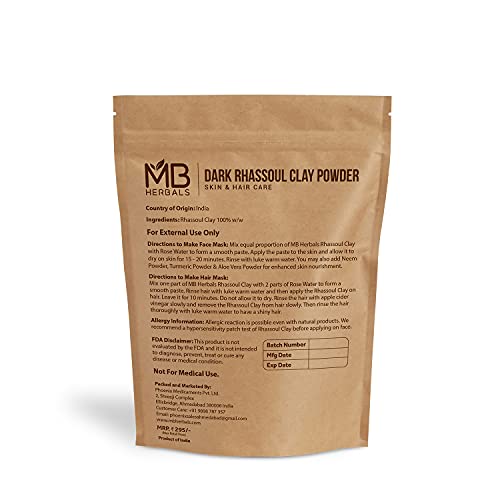 MB Билки на Прах тъмна глина расул и (тъмно кафяво) 227 гр (8 унции / 0,5 кг) | Само за външно приложение | Продукт Индия