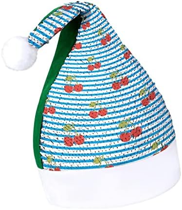 Череша модел със сини ивици, пайети, коледни шапки, Коледна шапка на Дядо Коледа за възрастни, костюми за забавно коледно парти, шапчица Бени