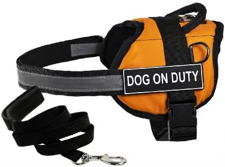 Orange шлейка Dean & Tyler's DT Works DOG ON DUTY размер на XX-Small с черен 6-футовым мек щенячьим каишка.