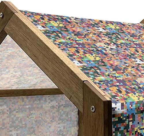 Foldout Геометричен Дървена Къщичка за домашни любимци, Пиксельный Рисуване с Цветен Печат, Цифров Режим Абстрактни