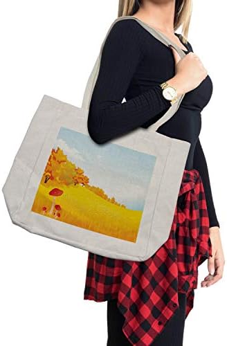 Чанта за пазаруване Ambesonne с гъби, Есенния Селски Пейзаж, Широка поляна в слънчев ден, Тематичен Принт на