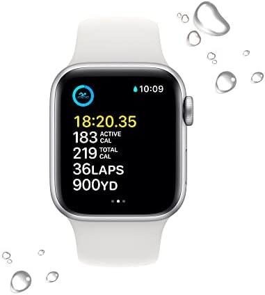 Apple Watch SE GPS в сребрист алуминиев корпус с диаметър 40 мм, с бял спортен каишка - S / M с AppleCare +