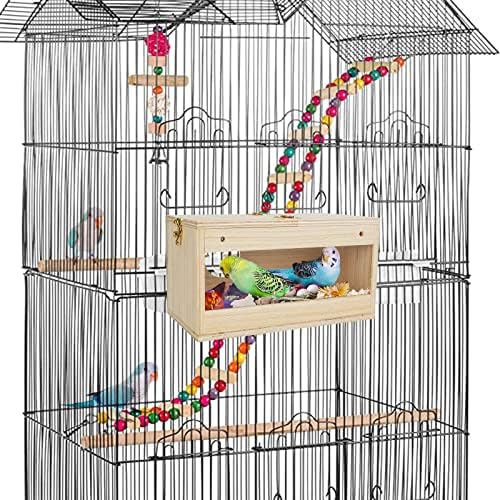 Къщичка за домашни папагали PETNANNY Прозрачен Къщичка за Папагали, Дървена Птица Къща, Комплекти за домашни
