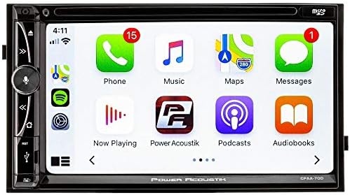 Power Acoustik CPAA-70D 7-инчов вграден DVD приемник CPAA-70D с двоен DIN конектор и Bluetooth поддръжка, Apple CarPlay и Android Auto