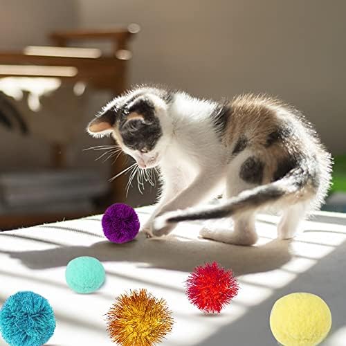 10 БР. Играчки Топки, за котки, Цветни Меки Пухкави топки, за котки, Интерактивна играчка-Кикър за котки в затворени