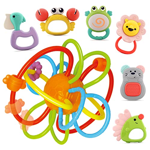 Набор от прорезывателей и дрънкалки Nene Toys Премиум–клас за деца 3-12 месеца – 7 бр. Силиконови Детски играчки