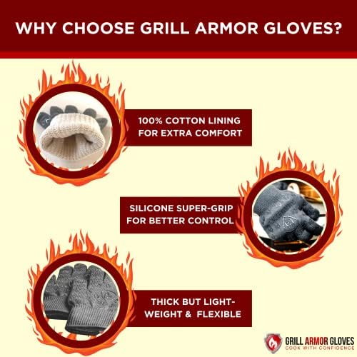 РЪКАВИЦИ GRILL ARMOR – Ръкавици за фурна при температура 932 °F, устойчиви на екстремни топлина и крайната кухненски