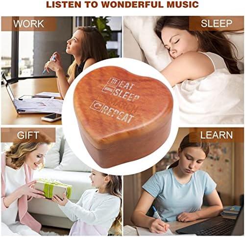 Eat Sleep Марш Повтаря Дървена Музикална Кутия във Формата На Сърце Музикални Кутии Реколта Дървена Кутия за