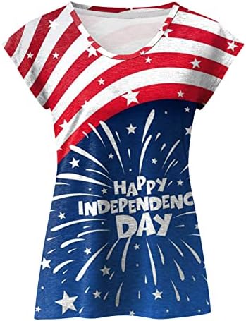 Облекло Тениска Дамски Блузи Без Ръкави с V Образно Деколте Спортен Топ С Принтом на Деня на Независимостта