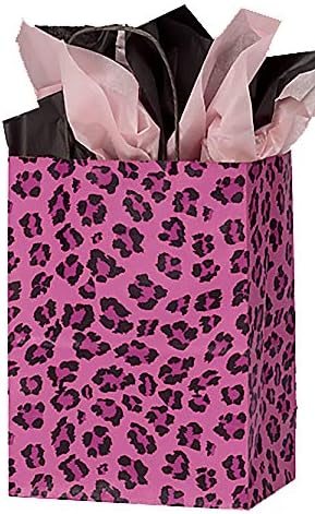Пакети за пазаруване от розова леопардовой хартия SSWBasics (8 ¼ L x 4 ¾ D x 10 ½ H) - Опаковка от 100