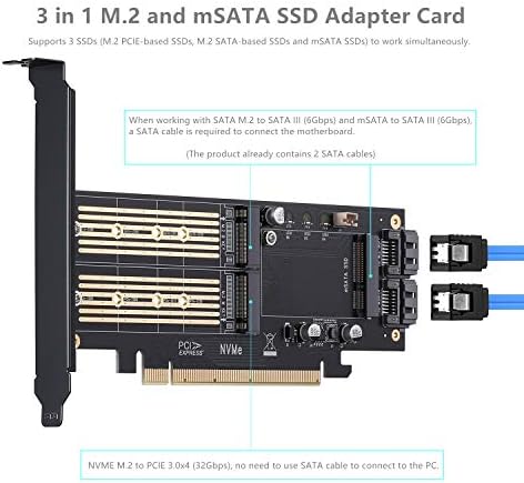 Карта на адаптера SSD 3 в 1 M. 2 и mSATA за адаптер M. 2 NVME към PCIE, адаптер M. 2 SATA SSD SATA III, адаптер