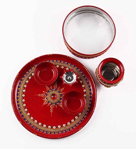 Итиха Карвачаут/Karvachauth Индийската Традиционна Декоративна Пуджа тали Красив етнически подарък/Канкавати/Дивали/Индийски