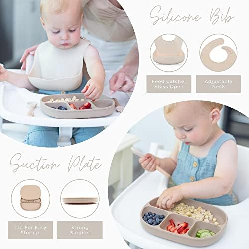 Комплект за хранене на бебето Little Keegs - Задължителен подаръчен комплект за бебе - Аксесоари за отбиване на бебето от гърдата с led подсветка - Силиконови прибори за де?