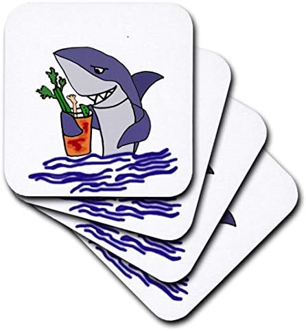 3dRose Забавно Акула, пиенето на напитката Блъди Мери - Керамични поставки за плочки, комплект от 4 (CST_204418_3)