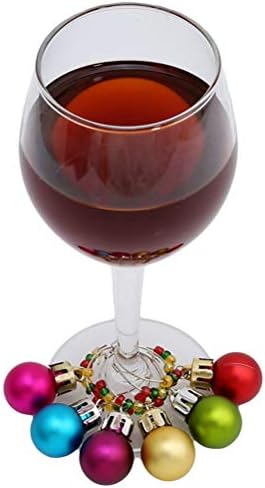 DOITOOL Окачване-Маркери за вино, Чаши за Вино 6 бр Коледна Топка Пластмасови, Стъклени Висулки-Амулети За вино,