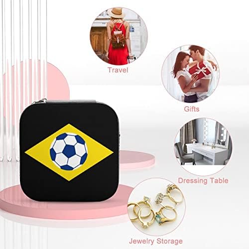 Бразилският Футболен Флаг Кутии за Бижута, Изкуствена Кожа Портативен Дисплей Кутия За Съхранение на Притежателя Мини Торбичка за Подарък Жени