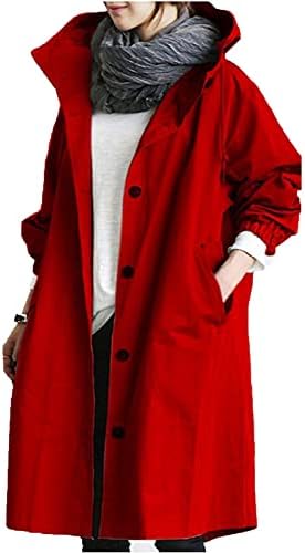 FOVIGUO Модерна Пролетна Hoody Оверсайз с дълъг ръкав за жени Work Comfort Копчета, Комфортно палто С Ревера от Полиестер