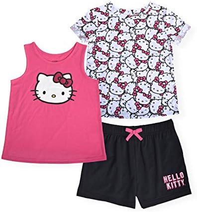 Тениска с принтом Hello Kitty за момичета, Комплект от 3 теми, Модни Майк и Кратък Комплект за Активна Почивка, Модни Летни Дрехи за Малките Момичета