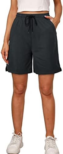 Дамски памучни къси панталони-бермуди SAMPEEL 7 инча с 3 джобове, Ежедневни Летни Леки Спортни Шорти Свободно намаляване с цепка отстрани
