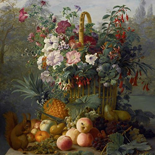 Натюрморт с плодове и цветя, Холандски училище на 19-ти век Кошница с Катерица Акцентная Стенни Плочки Рисувани