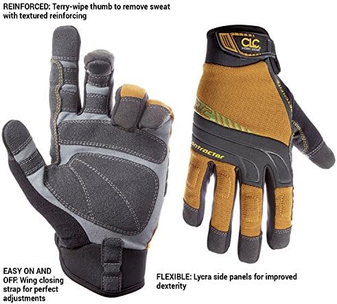 Работни ръкавици, CLC Custom Leathercraft 160X Contractor XtraCoverage Flex Grip, Много Голям, Черен, Кафяв