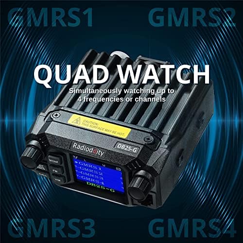 Преносима радиостанция Radioddity GM-30 GMRS 5 W с цел синхронизиране на дисплея + Мобилни радиостанции Radioddity DB25-G GMRS Quad Watch 25 Вата с висока проходимост